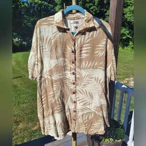 Amuse Society Hawaiian Shirt Tan and Cream Size L